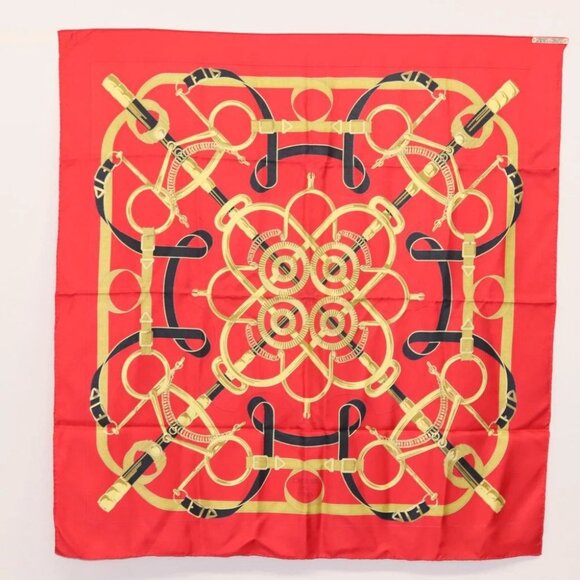 HERMES Carre 90 Scarf ""Eperon dor"" Silk Red Auth - Picture 2 of 10